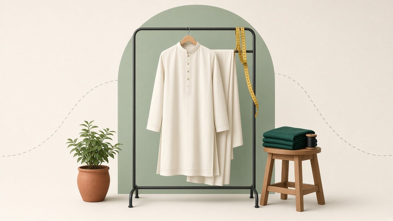 Tailor shop — shalwar kameez, naap tape